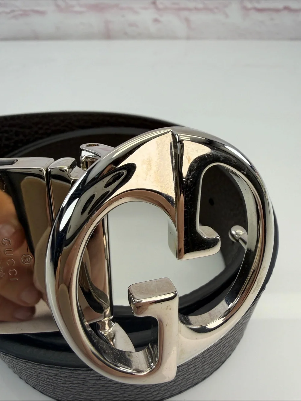 Authentic Gucci GG Interlocking Reversible Brown Black Leather Belt 450000 36”